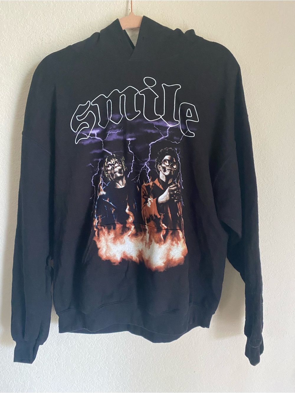 The Weeknd XO x Juice WRLD 999 Club Goth Black Graphic Smile Hoodie Sweatshirt - Picture 2 of 14